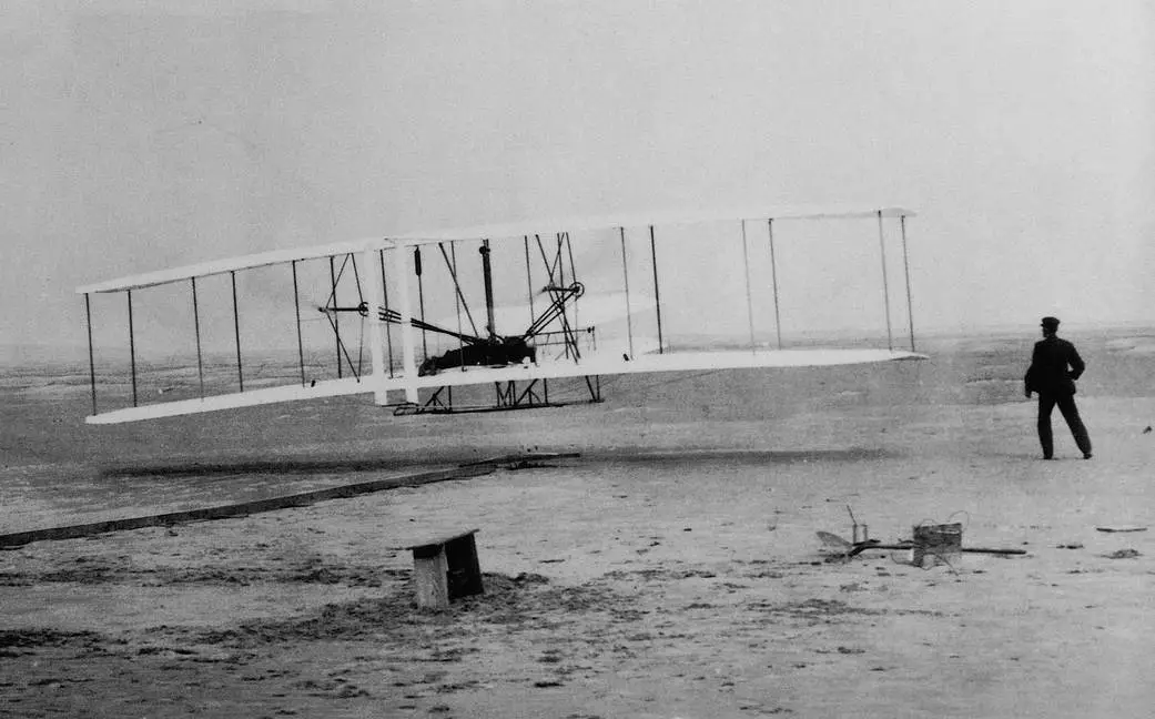 The Wright Brothers' first flight at Kitty Hawk, 1903