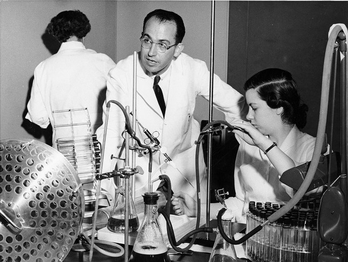 Dr. Jonas Salk in his laboratory at the University of Pittsburgh