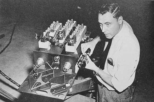 Engineers at Bell Labs working on the first transistor, 1947