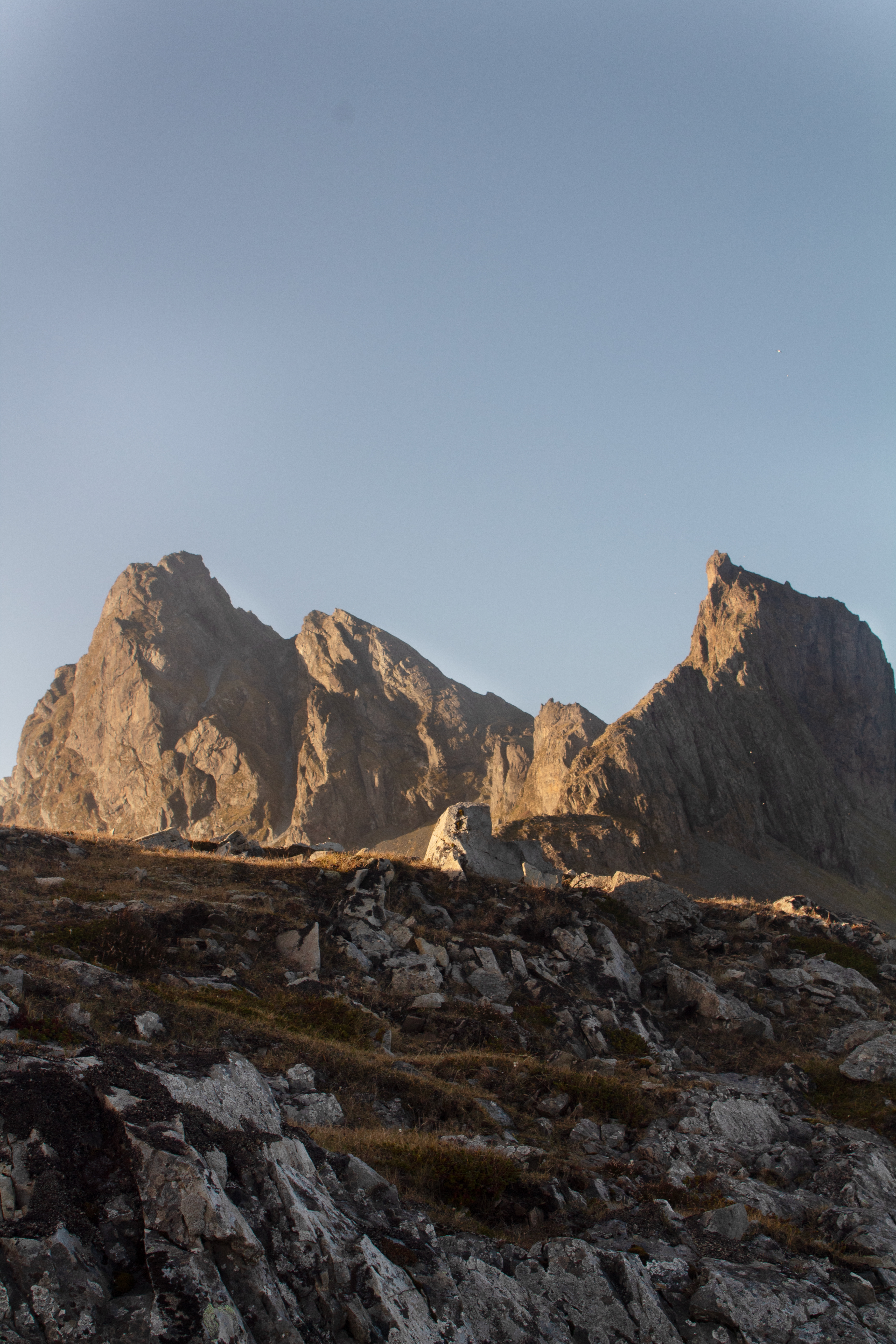 Mountain peaks at dusk